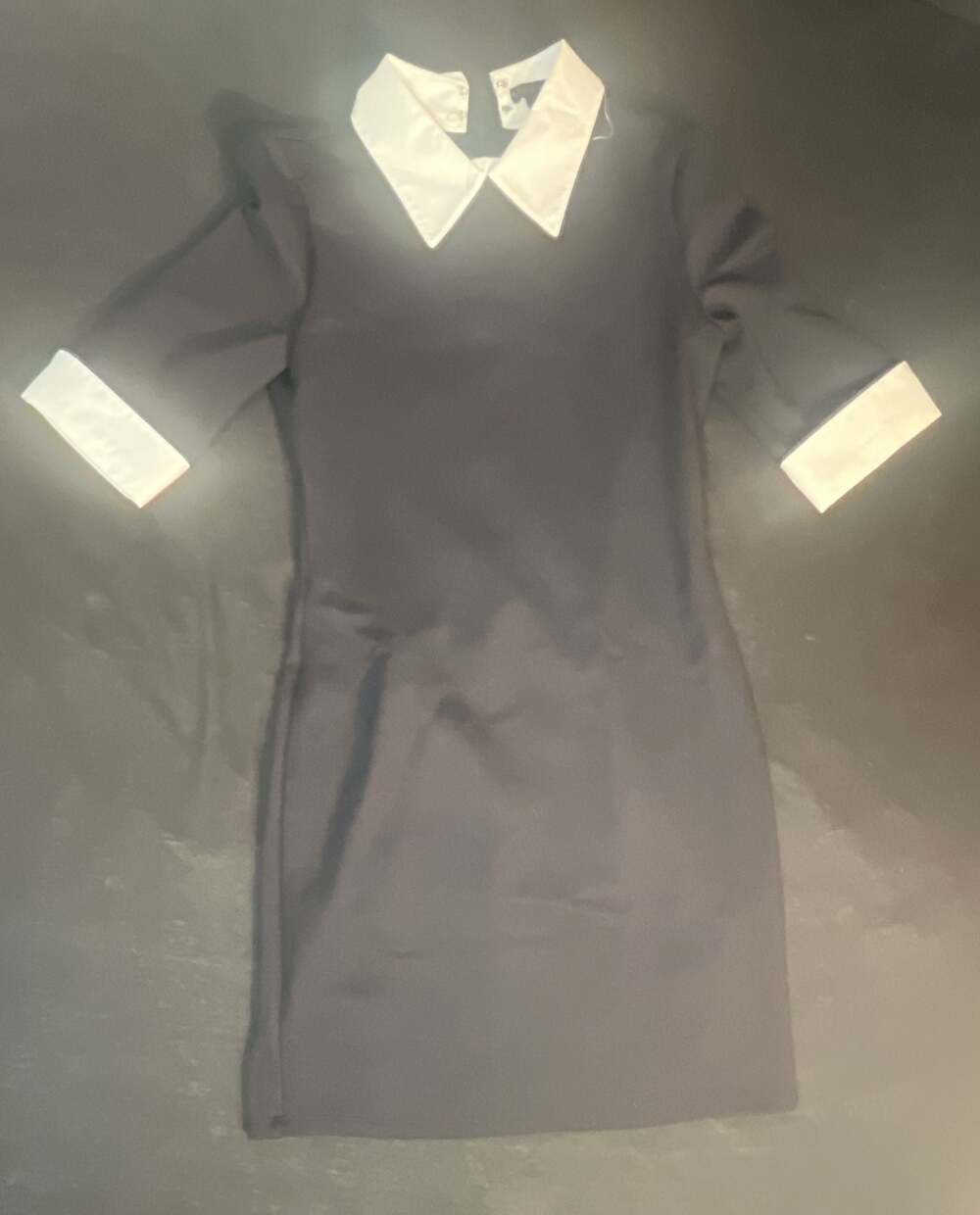 alice + olivia Black Mini Dress with White Contrast Collar and Cuffs - Picture 7 of 8